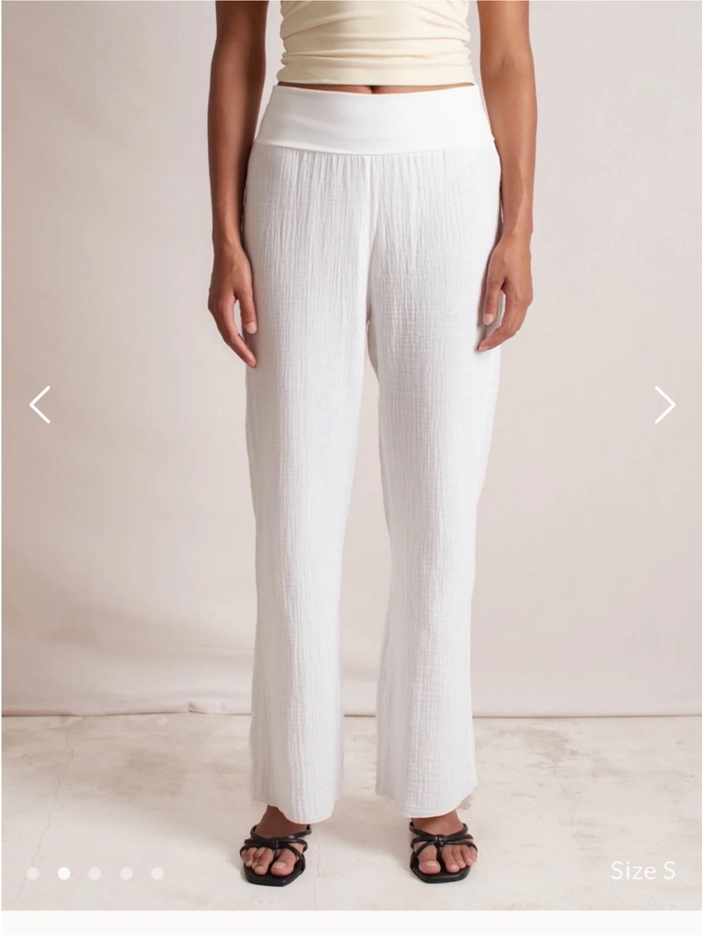 Lightweight White Straight-Leg Pull-On Pants